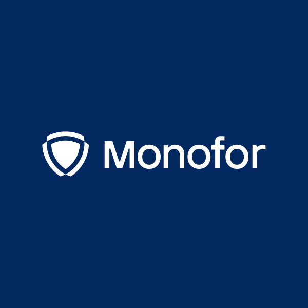 Monofor primary logo, white on black